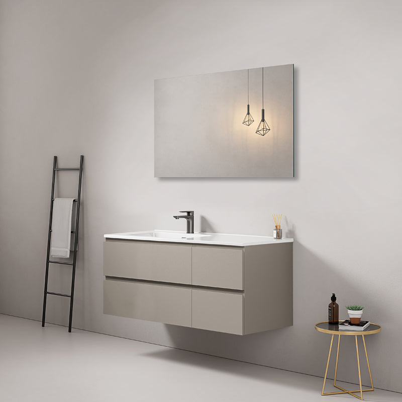 Bathroom Cabinet Wall Hung 120cm Ash Grey Left Hand Ceramic Sink Mirror Square - Fiji Paint