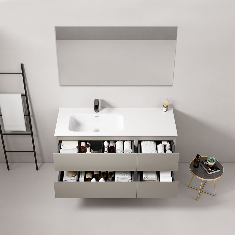 Bathroom Cabinet Wall Hung 120cm Ash Grey Left Hand Ceramic Sink Mirror Square - Fiji Paint