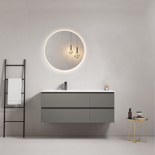Mobile bagno sospeso 120 cm Grigio Londra Lavabo a Sinistra in Ceramica Specchio Tondo Retroilluminato - Fiji Paint