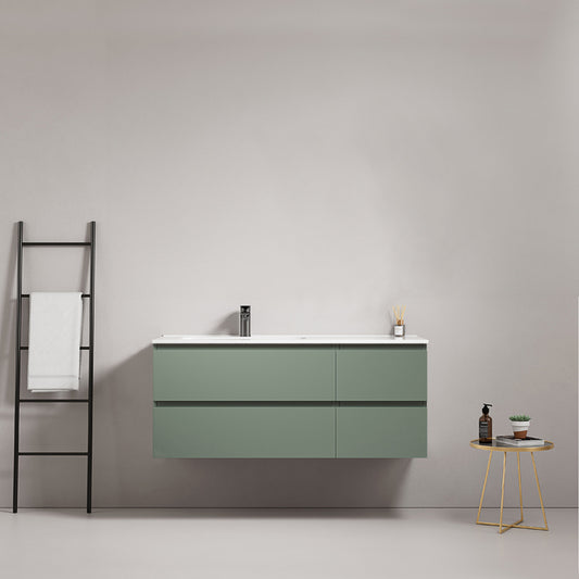 120cm Sage Green Wall-Hung Bathroom Cabinet Left-Hand Ceramic Sink Without Mirror - Fiji Paint