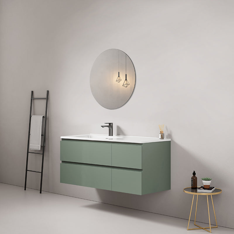 Mobile bagno sospeso 120 cm Verde Salvia Lavabo a Sinistra in Ceramica Specchio Tondo - Fiji Paint