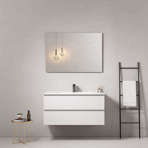 Mobile bagno sospeso 100 cm Bianco Lavabo in Ceramica Specchio Quadro - Fiji Paint