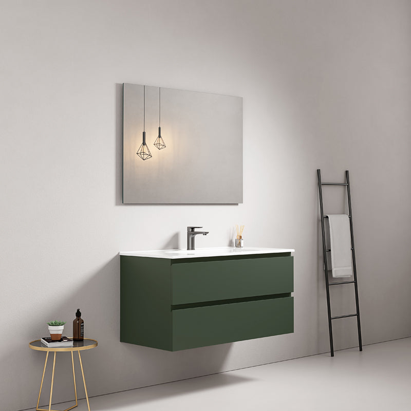Mobile bagno sospeso 80 cm Verde Comodoro Lavabo in Ceramica Specchio Quadro - Fiji Paint