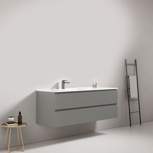 Mobile bagno sospeso cannettato 140 cm Grigio Londra Lavabo a Sinistra in Resina Senza Specchio - Fiji Paint