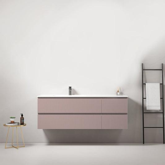 Mobile bagno sospeso cannettato 140 cm Rosa Retro Lavabo a Sinistra in Resina Senza Specchio - Fiji Paint