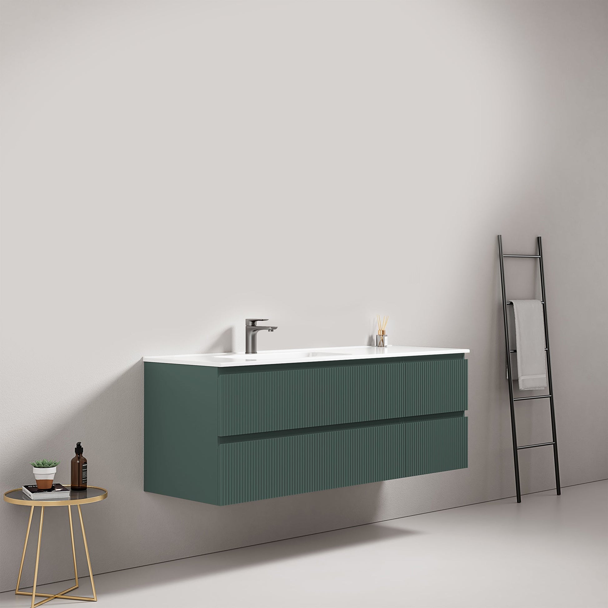 Mobile bagno sospeso cannettato 140 cm Verde Comodoro Lavabo a Sinistra in Resina Senza Specchio - Fiji Paint