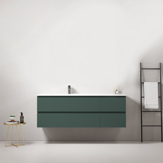 Mobile bagno sospeso cannettato 140 cm Verde Comodoro Lavabo a Sinistra in Resina Senza Specchio - Fiji Paint
