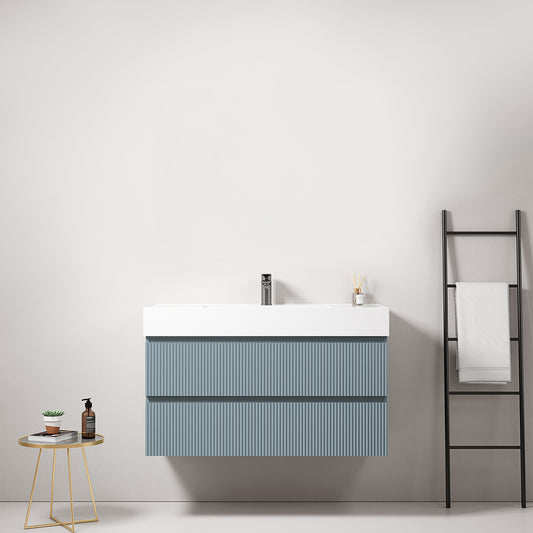 Mobile bagno sospeso cannettato 100 cm Blu Avio Lavabo in Resina Senza Specchio - Fiji Paint