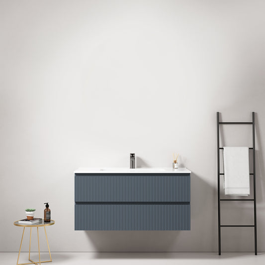 Mobile bagno sospeso cannettato 100 cm Blu Mare Lavabo in Ceramica Senza Specchio - Fiji Paint