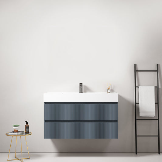 Mobile bagno sospeso cannettato 100 cm Blu Mare Lavabo in Resina Senza Specchio - Fiji Paint