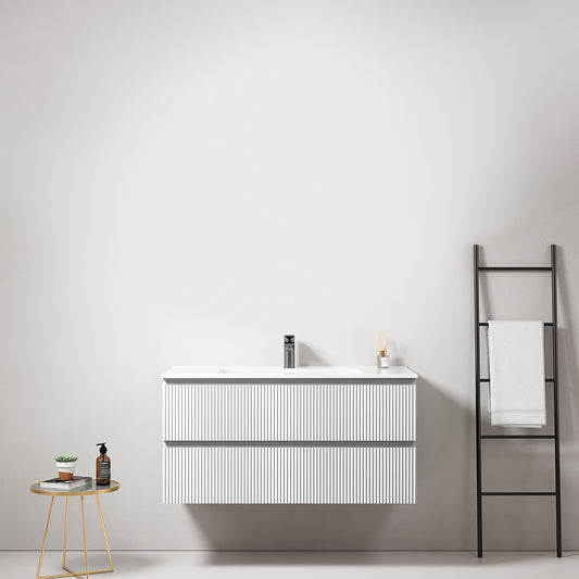 Mobile bagno sospeso cannettato 100 cm Bianco Lavabo in Ceramica Senza Specchio - Fiji Paint