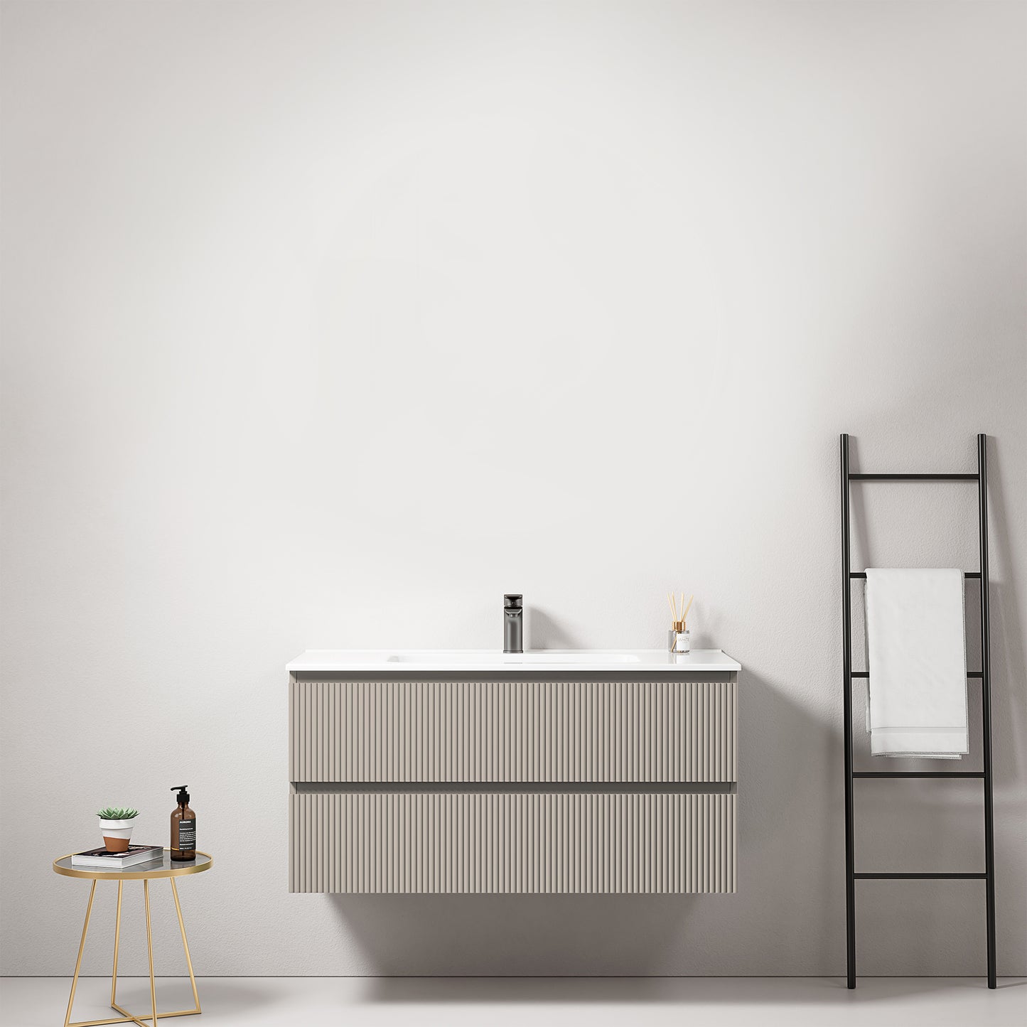 Mobile bagno sospeso cannettato 100 cm Grigio Cenere Lavabo in Ceramica Senza Specchio - Fiji Paint