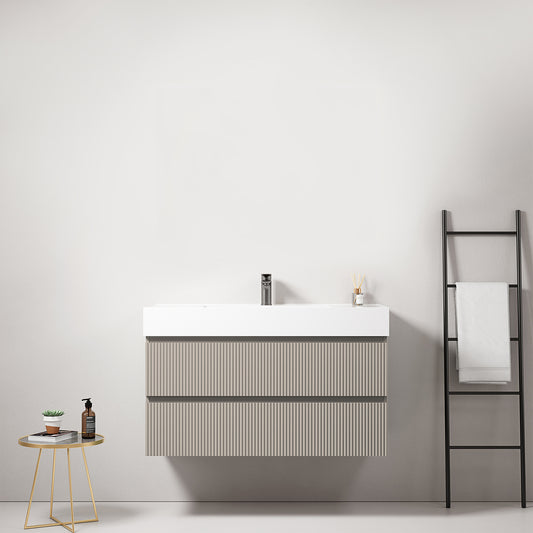 Mobile bagno sospeso cannettato 100 cm Grigio Cenere Lavabo in Resina Senza Specchio - Fiji Paint