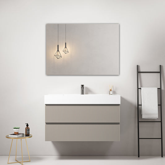 Mobile bagno sospeso cannettato 100 cm Grigio Cenere Lavabo in Resina Specchio Quadro - Fiji Paint