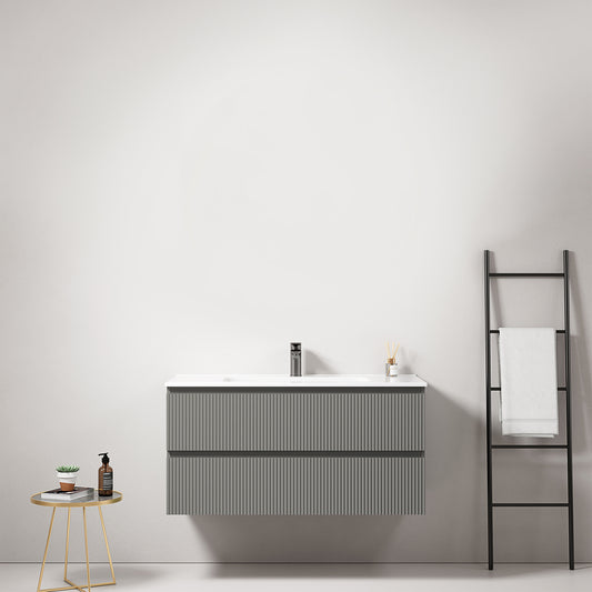 Mobile bagno sospeso cannettato 100 cm Grigio Londra Lavabo in Ceramica Senza Specchio - Fiji Paint