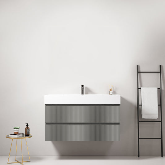 Mobile bagno sospeso cannettato 100 cm Grigio Londra Lavabo in Resina Senza Specchio - Fiji Paint