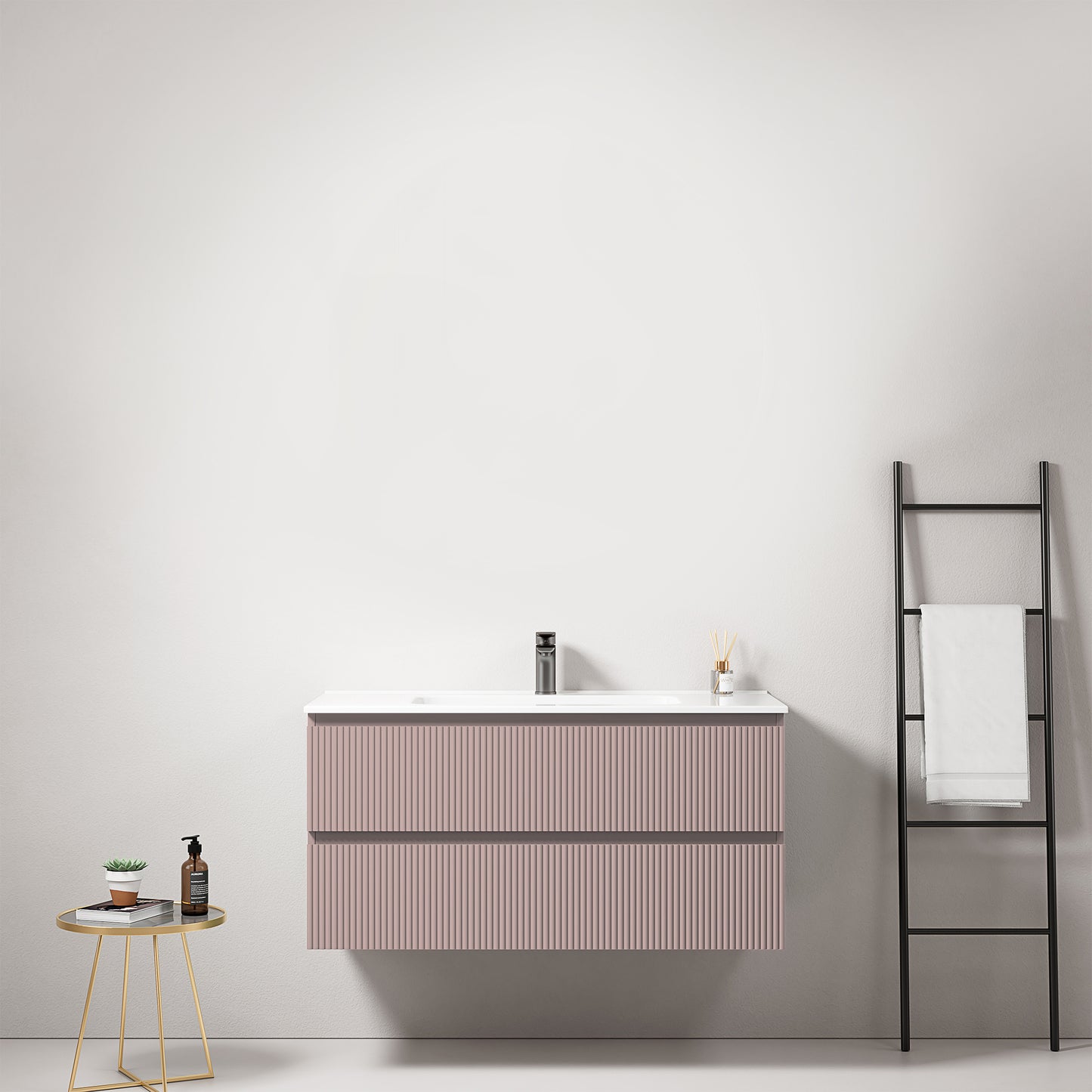 Mobile bagno sospeso cannettato 100 cm Rosa Retro Lavabo in Ceramica Senza Specchio - Fiji Paint