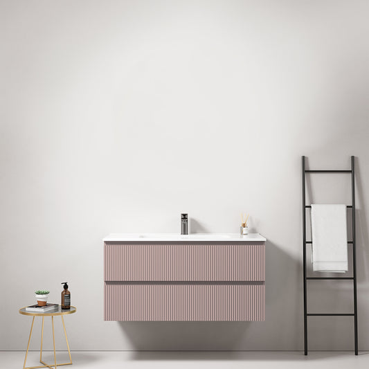 Mobile bagno sospeso cannettato 100 cm Rosa Retro Lavabo in Ceramica Senza Specchio - Fiji Paint