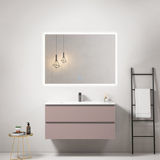 Mobile bagno sospeso cannettato 100 cm Rosa Retro Lavabo in Ceramica Specchio Quadro Retroilluminato - Fiji Paint