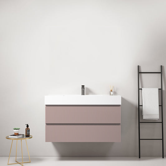 Mobile bagno sospeso cannettato 100 cm Rosa Retro Lavabo in Resina Senza Specchio - Fiji Paint