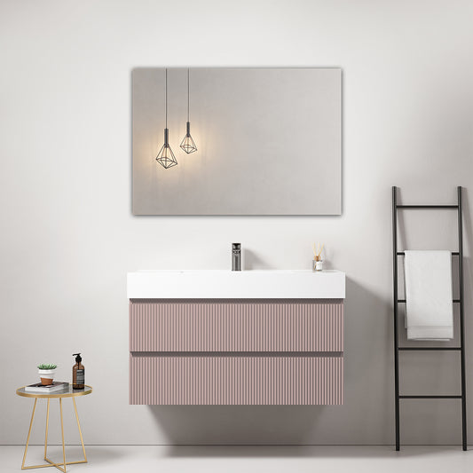 Mobile bagno sospeso cannettato 100 cm Rosa Retro Lavabo in Resina Specchio Quadro - Fiji Paint