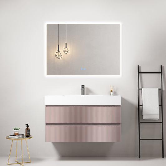 Mobile bagno sospeso cannettato 100 cm Rosa Retro Lavabo in Resina Specchio Quadro Retroilluminato - Fiji Paint