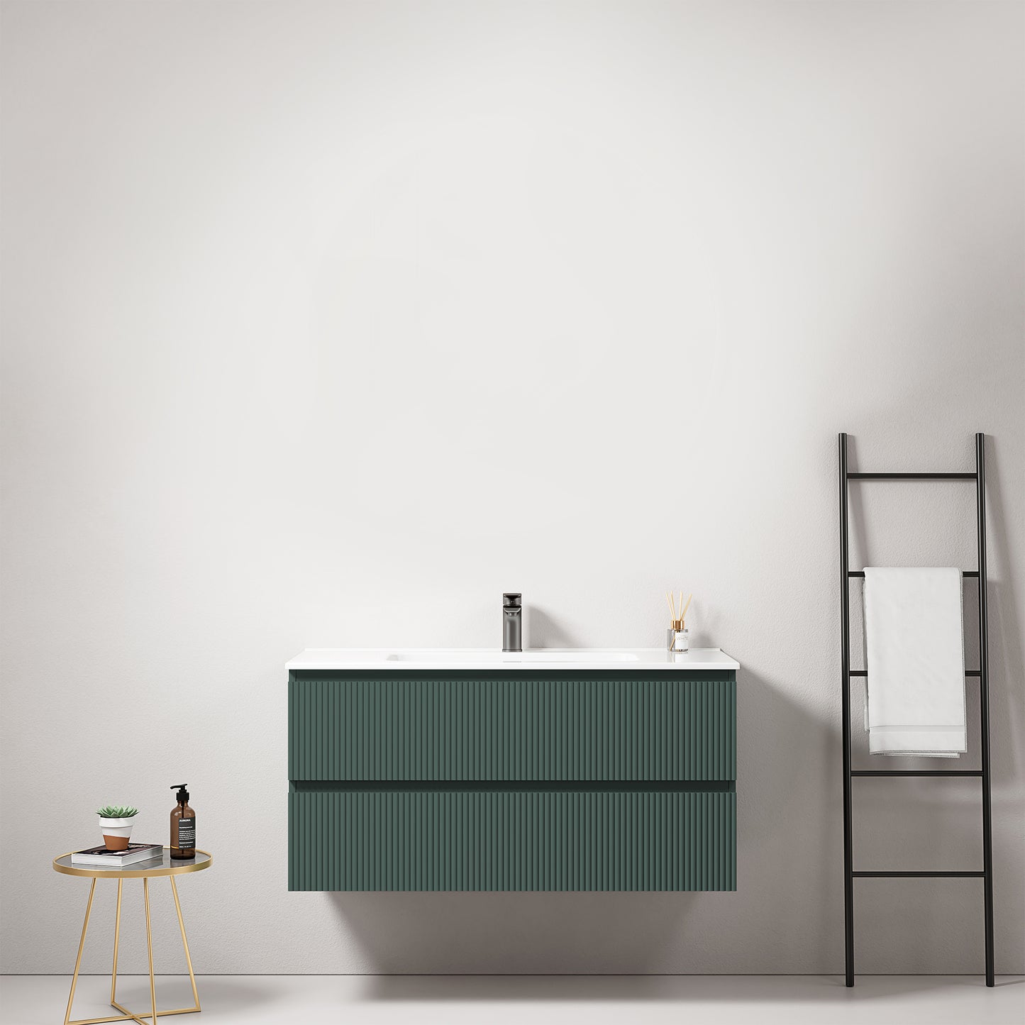 Mobile bagno sospeso cannettato 100 cm Verde Comodoro Lavabo in Ceramica Senza Specchio - Fiji Paint