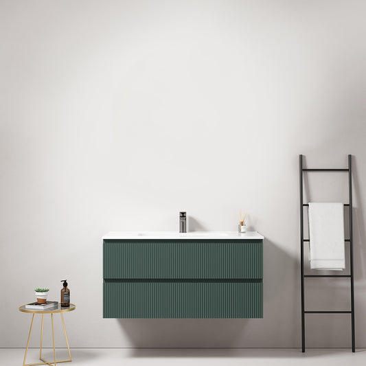 Mobile bagno sospeso cannettato 100 cm Verde Comodoro Lavabo in Ceramica Senza Specchio - Fiji Paint