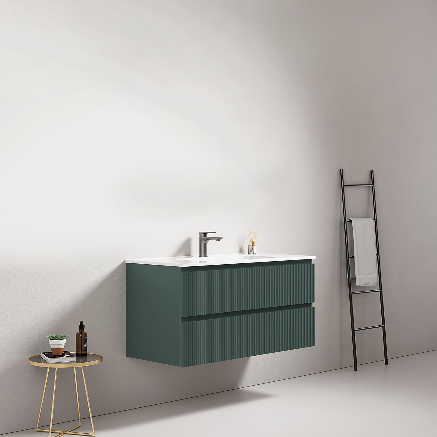 Mobile bagno sospeso cannettato 100 cm Verde Comodoro Lavabo in Ceramica Senza Specchio - Fiji Paint