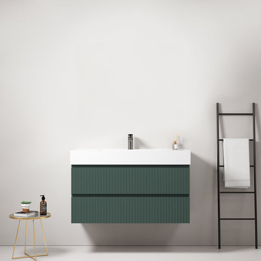 Mobile bagno sospeso cannettato 100 cm Verde Comodoro Lavabo in Resina Senza Specchio - Fiji Paint