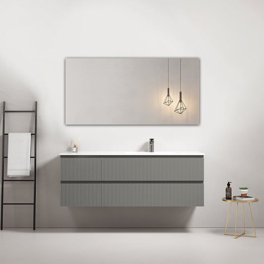 Mobile bagno sospeso cannettato 140 cm Grigio Londra Lavabo a Destra in Resina Specchio Quadro - Fiji Paint.