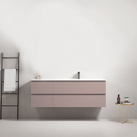 Mobile bagno sospeso cannettato 140 cm Rosa Retro Lavabo a Destra in Resina Senza Specchio - Fiji Paint
