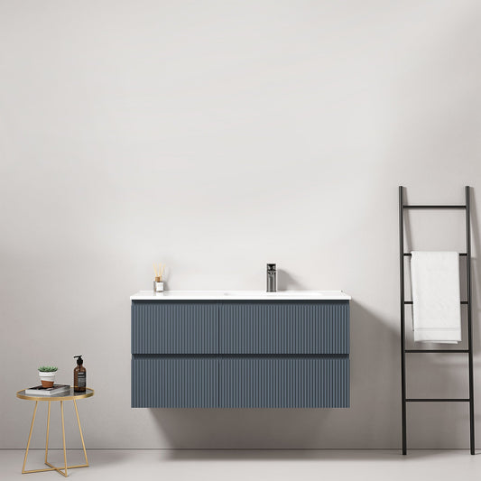 Mobile bagno sospeso cannettato 100 cm Blu Mare Lavabo a Destra in Ceramica Senza Specchio - Fiji Paint.