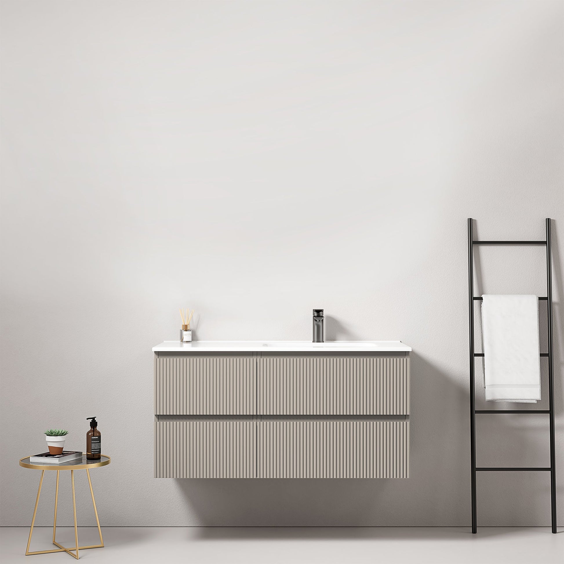 Mobile bagno sospeso cannettato 100 cm Grigio Cenere Lavabo a Destra in Ceramica Senza Specchio - Fiji Paint
