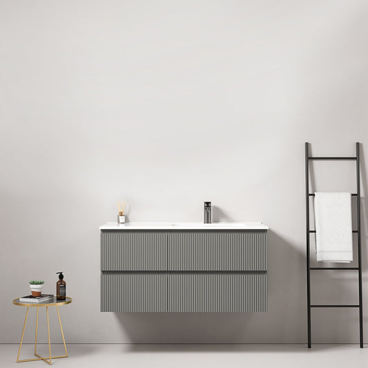 Mobile bagno sospeso cannettato 100 cm Grigio Londra Lavabo a Destra in Ceramica Senza Specchio - Fiji Paint.