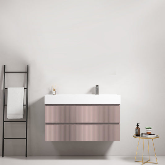 Mobile bagno sospeso cannettato 100 cm Rosa Retro Lavabo a Destra in Resina Senza Specchio - Fiji Paint