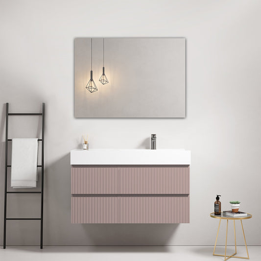 Mobile bagno sospeso cannettato 100 cm Rosa Retro Lavabo a Destra in Resina Specchio Quadro - Fiji Paint.
