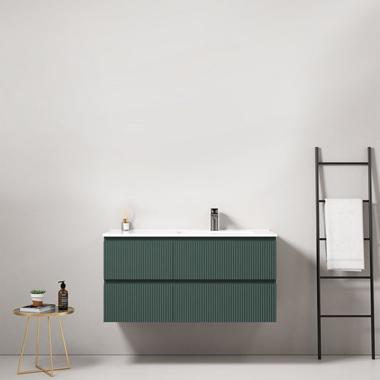 Mobile bagno sospeso cannettato 100 cm Verde Comodoro Lavabo a Destra in Ceramica Senza Specchio - Fiji Paint