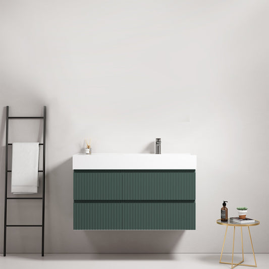 Mobile bagno sospeso cannettato 100 cm Verde Comodoro Lavabo a Destra in Resina Senza Specchio - Fiji Paint