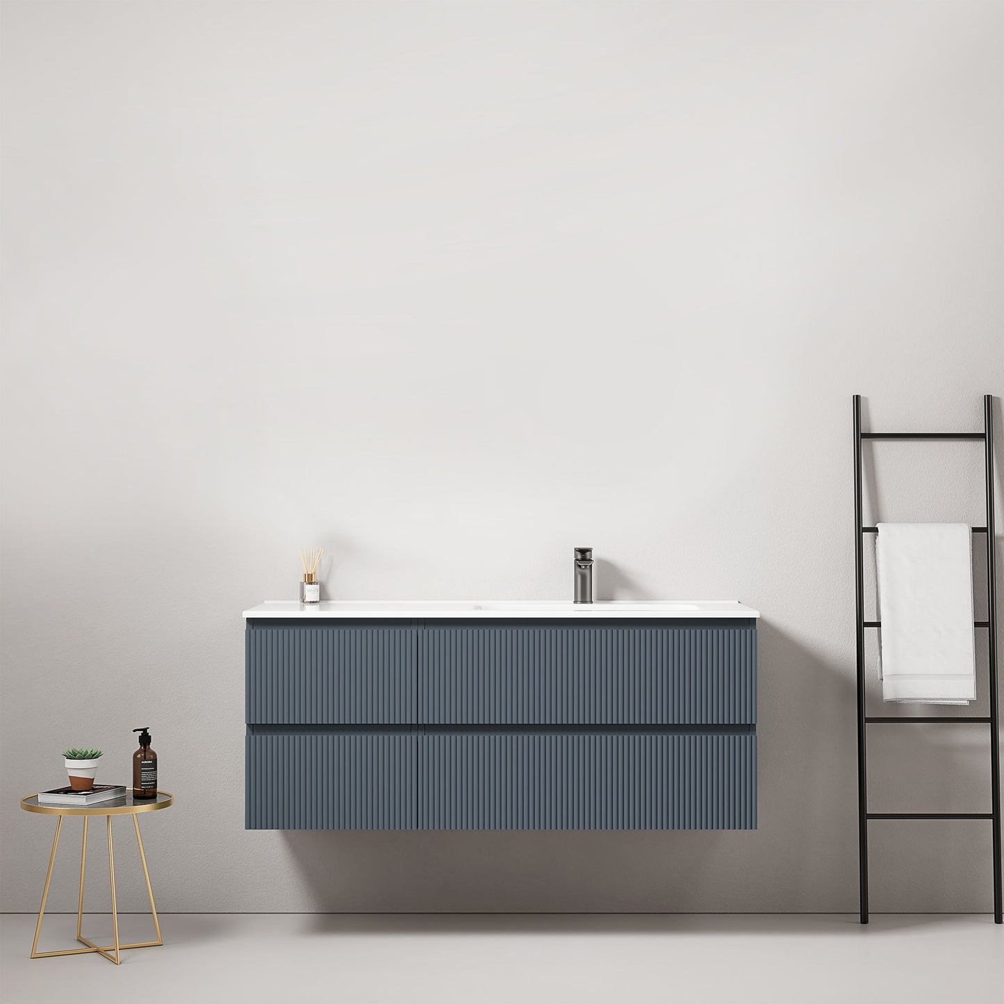 Mobile bagno sospeso cannettato 120 cm Blu Mare Lavabo a Destra in Ceramica Senza Specchio - Fiji Paint