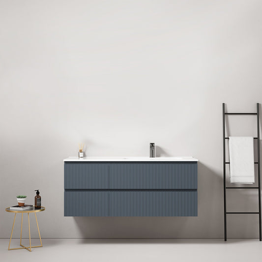 Mobile bagno sospeso cannettato 120 cm Blu Mare Lavabo a Destra in Ceramica Senza Specchio - Fiji Paint