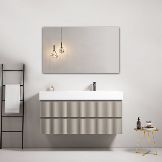 Mobile bagno sospeso cannettato 120 cm Grigio Cenere Lavabo a Destra in Resina Specchio Quadro - Fiji Paint