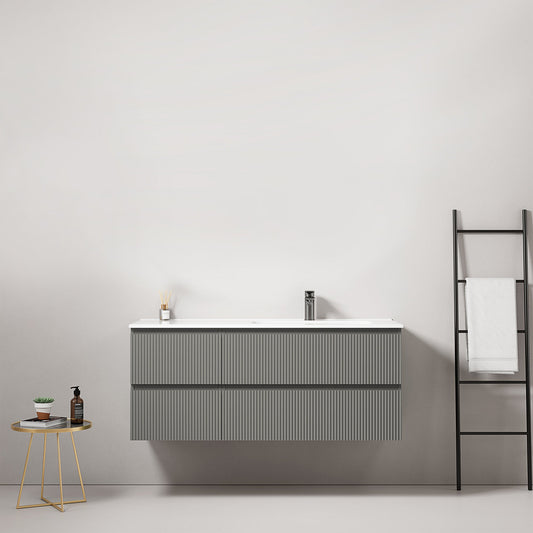 Mobile bagno sospeso cannettato 120 cm Grigio Londra Lavabo a Destra in Ceramica Senza Specchio - Fiji Paint