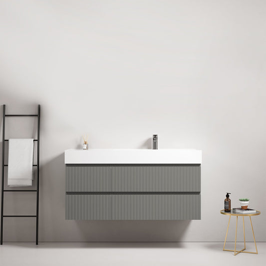 Mobile bagno sospeso cannettato 120 cm Grigio Londra Lavabo a Destra in Resina Senza Specchio - Fiji Paint