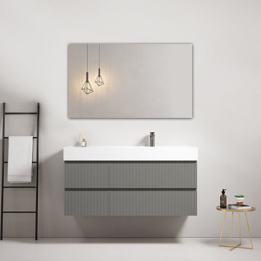 Mobile bagno sospeso cannettato 120 cm Grigio Londra Lavabo a Destra in Resina Specchio Quadro - Fiji Paint