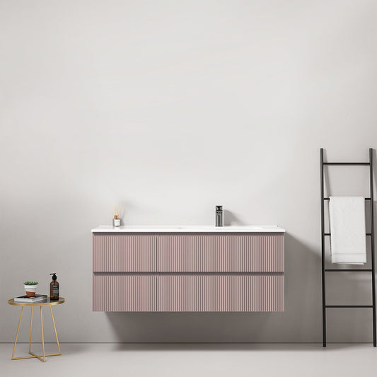 Mobile bagno sospeso cannettato 120 cm Rosa Retro Lavabo a Destra in Ceramica Senza Specchio - Fiji Paint
