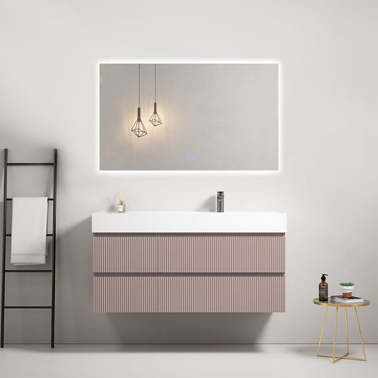Mobile bagno sospeso cannettato 120 cm Rosa Retro Lavabo a Destra in Resina Specchio Quadro Retroilluminato - Fiji Paint
