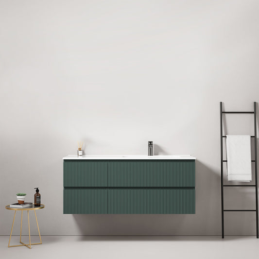 Mobile bagno sospeso cannettato 120 cm Verde Comodoro Lavabo a Destra in Ceramica Senza Specchio - Fiji Paint