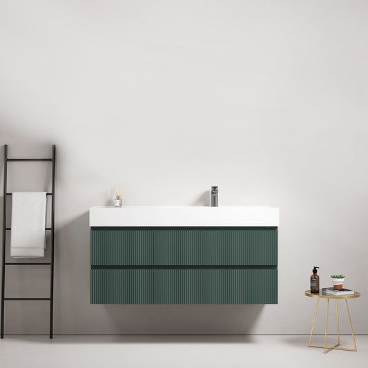Mobile bagno sospeso cannettato 120 cm Verde Comodoro Lavabo a Destra in Resina Senza Specchio - Fiji Paint