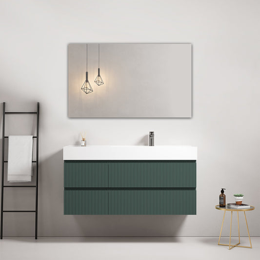Mobile bagno sospeso cannettato 120 cm Verde Comodoro Lavabo a Destra in Resina Specchio Quadro - Fiji Paint
